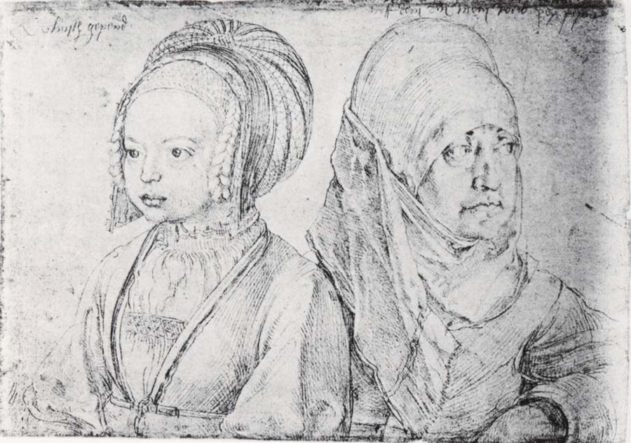 Albrecht Durer Girl in Cologne Attire and Agnes Durer